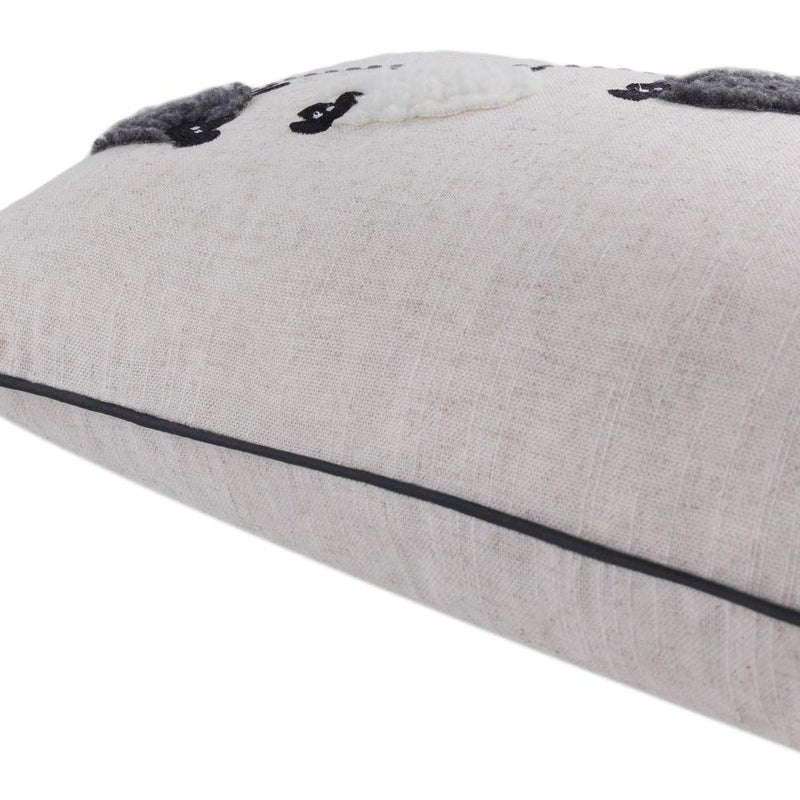 JWH Sheeps Pillow Cover Decorative Animal Embroidery Accent Pillow Case Lumbar Cushion Cotton Pillowcase for Sofa Couch Bed Living Room 12x20 Inch White and Gray - Image 5